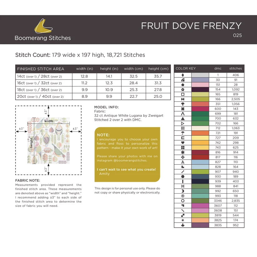 Fruit Dove Frenzy Cross Stitch Pattern by Boomerang Sitches