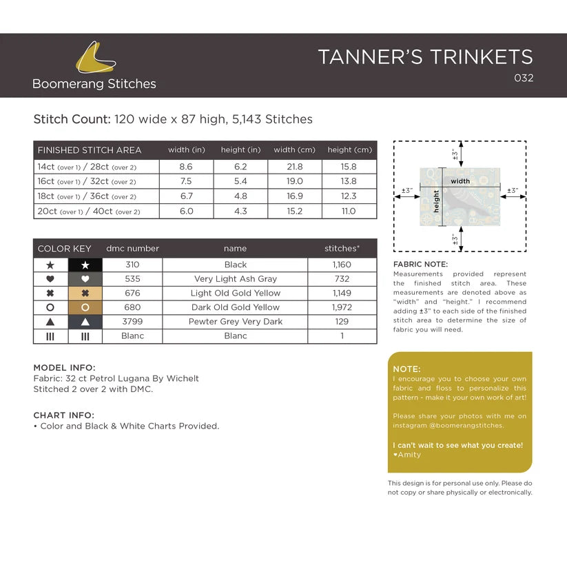 Tanners Trinkets Cross Stitch Pattern by Boomerang Sitches