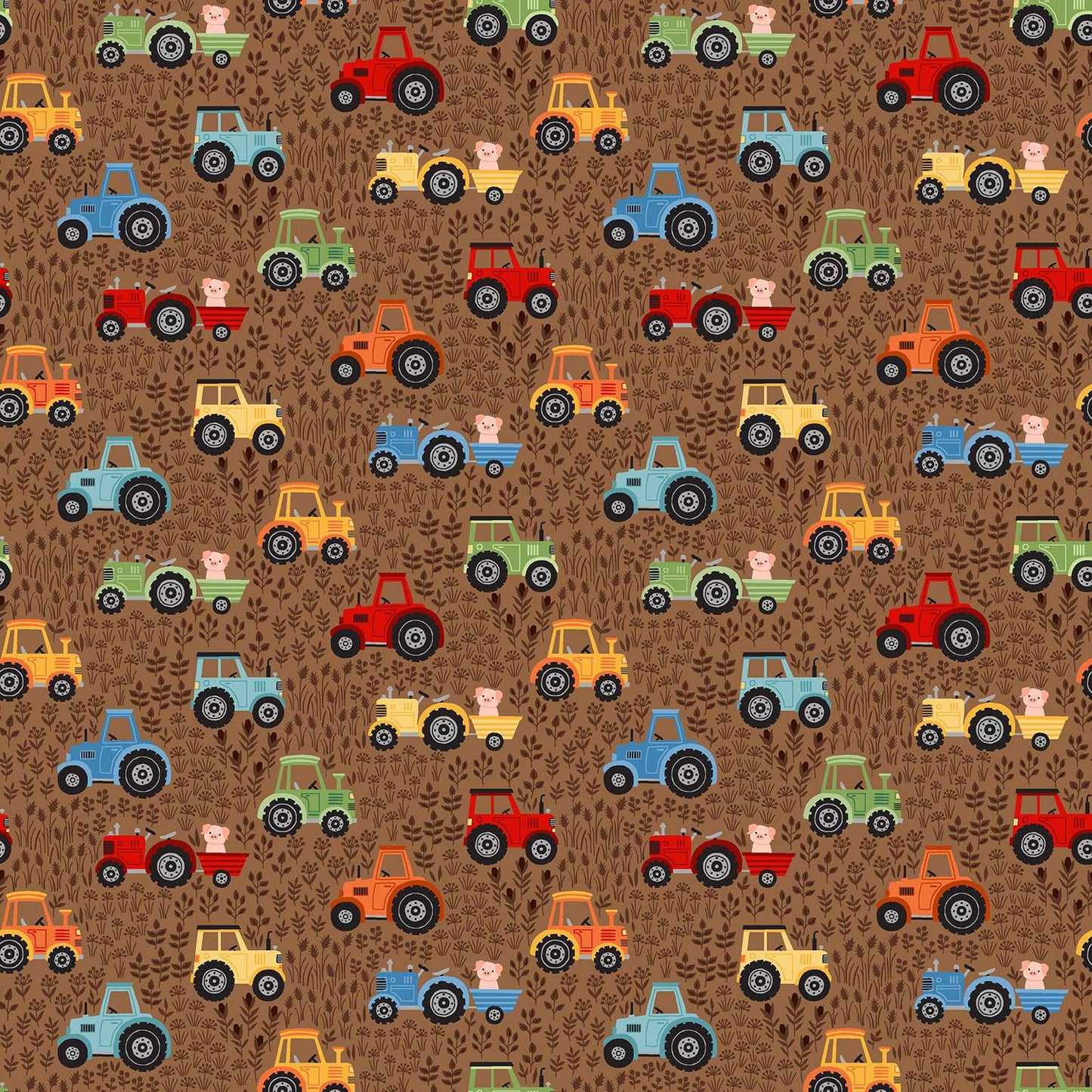 Fun On The Farm Tractors Brown M067V by Makower Fabrics (sold in 25cm increments)