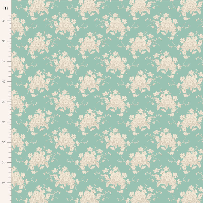 Sunday Brunch White Flower Teal 100581 by Tilda (sold in 25cm increments)