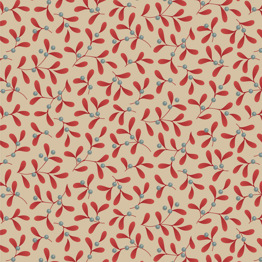 Tilda Merry Little Christmas Mistletoe Red 100623 (sold in 25cm increments)