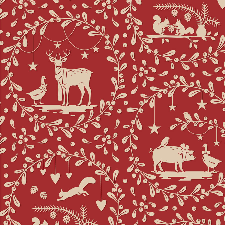 Tilda Merry Little Christmas Paper Scenes Burgundy 100625 (sold in 25cm increments)