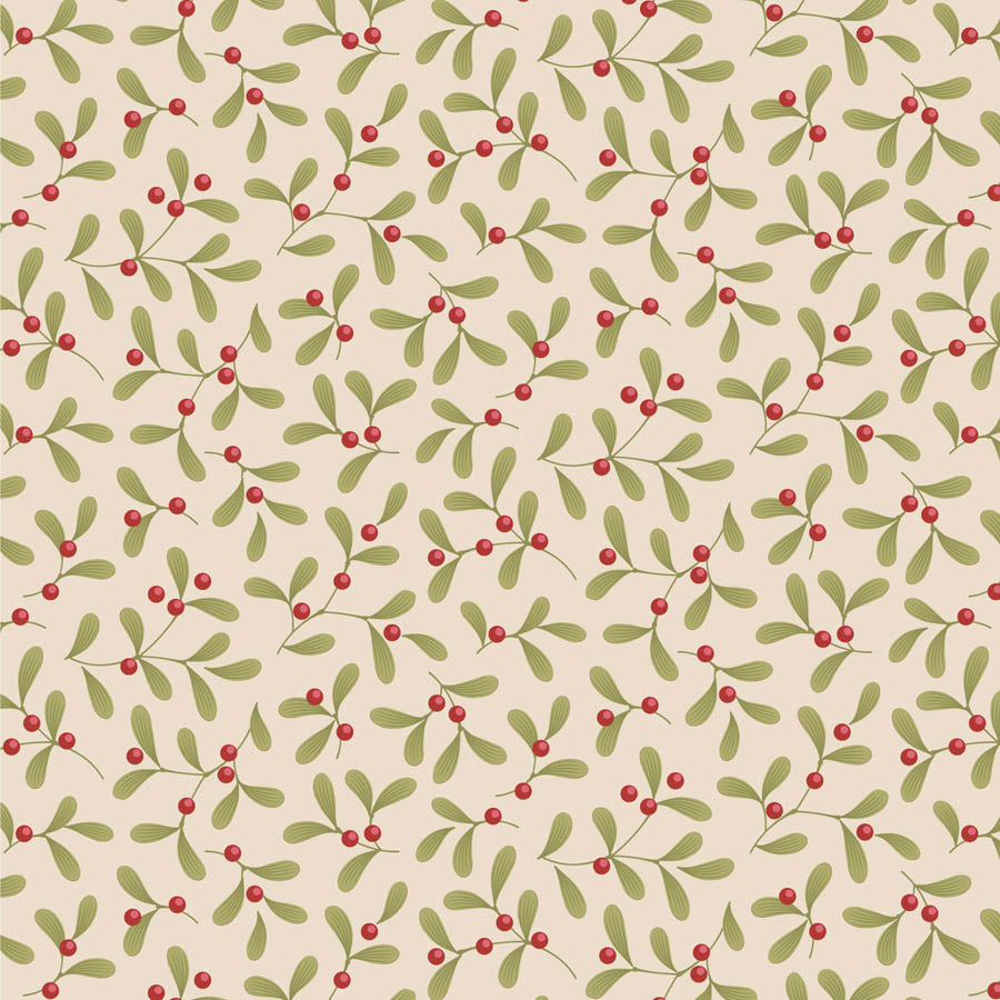 Tilda Merry Little Christmas Mistletoe Cream 100639 (sold in 25cm increments)