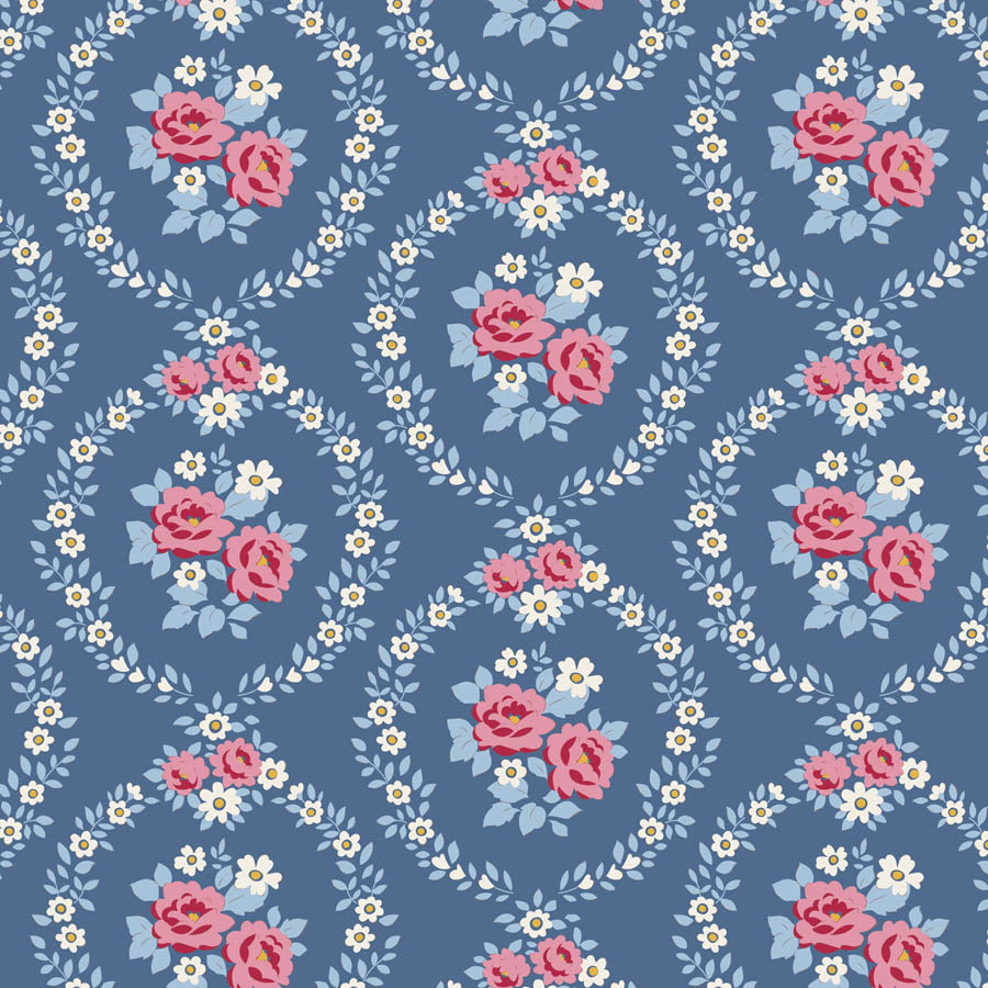 Tilda Village Life Mable Blue 100697 by Tilda (sold in 25cm increments)