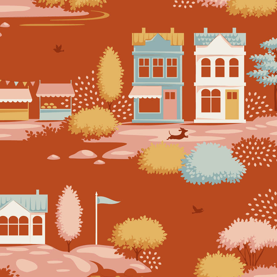 Tilda Village Life Blender Village Rust 110179 by Tilda (sold in 25cm increments)