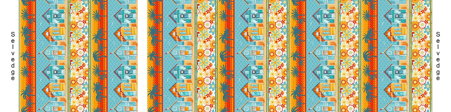 Surf's Up Beach Cottage Novelty Stripe by Barb Tourtillottee for Henry Glass Fabrics (sold in 25cm increments)