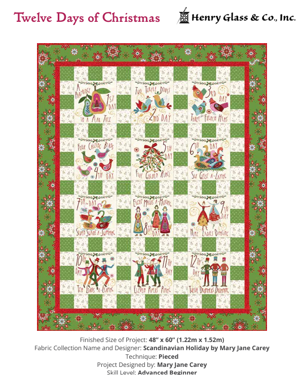 Scandinavian Holiday 12 Days Panel by Mary Jane Carey for Henry Glass Fabrics