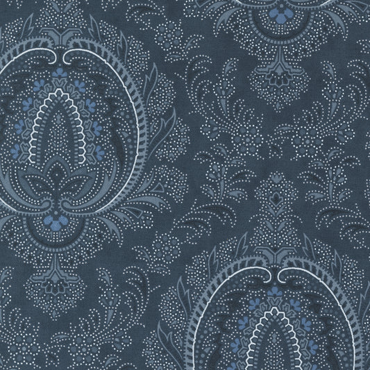 Union Square Navy Paisley Pomegranate M1495016 by Minick and Simpson for Moda (sold in 25cm increments)