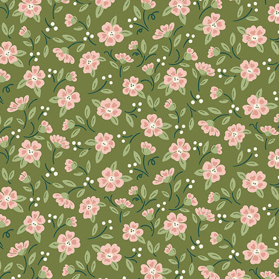 Heartland In Bloom Evergreen A1585G by Judy Jarvi for Andover Fabrics (sold in 25cm increments)