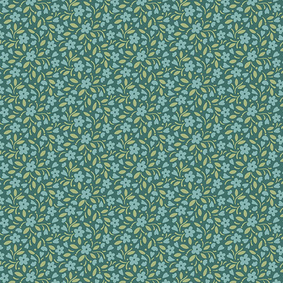 Heartland Hearts and Flowers Dark Teal A1587B by Judy Jarvi for Andover Fabrics (sold in 25cm increments)