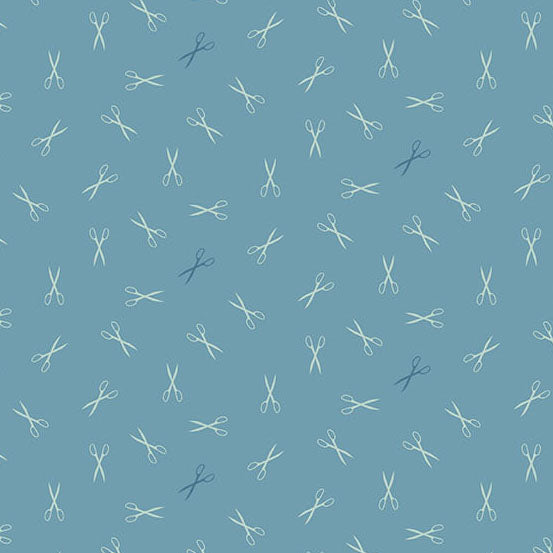 Sewing Bird Good Scissors Azure A1612B Laundry Basket Quilts for Andover Fabrics (sold in 25cm increments)