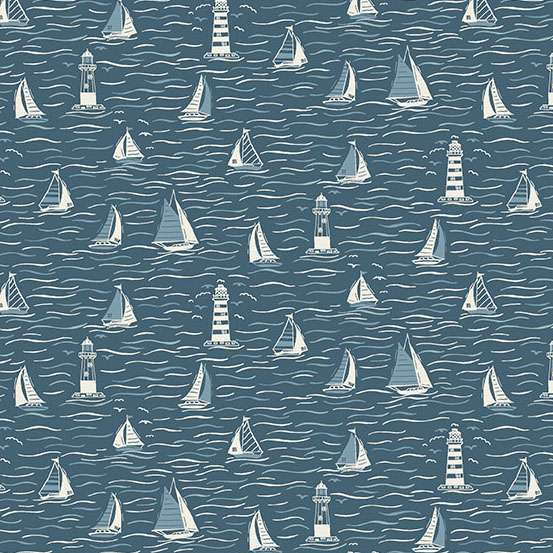 Driftwood Sailing Blue M172B by Makower (sold in 25cm increments)