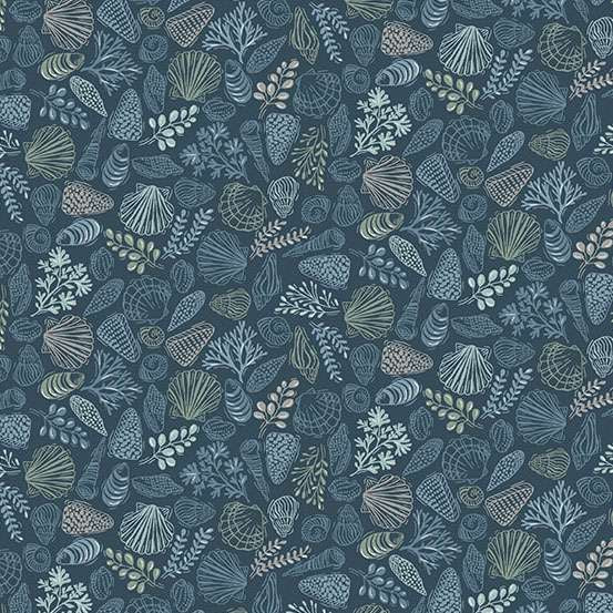 Driftwood Shells Blue M176B by Makower (sold in 25cm increments)