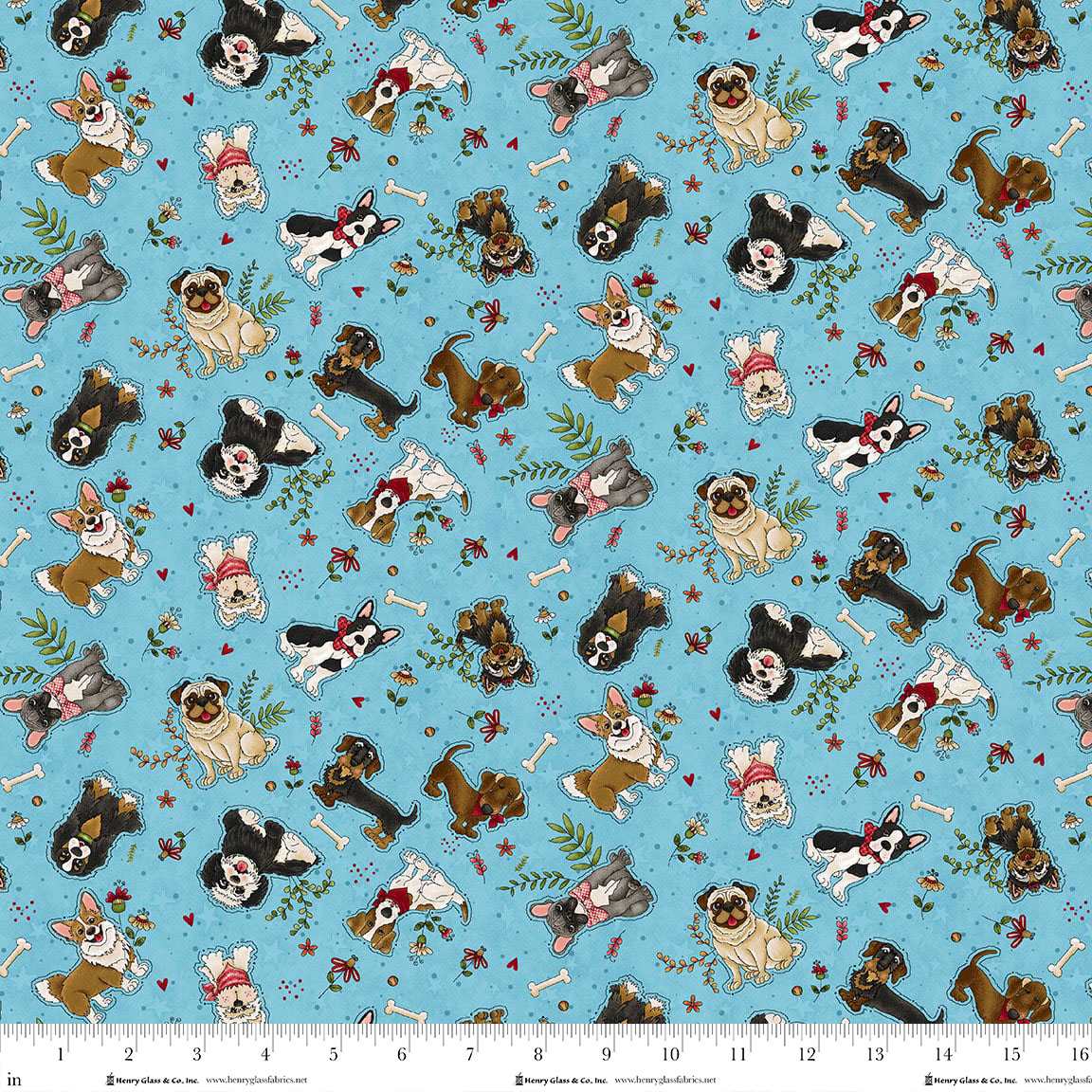 Home is Where the Dog is II Scattered Dogs Blue 1862-11 Henry Glass Fabrics (Sold in 25cm increments)