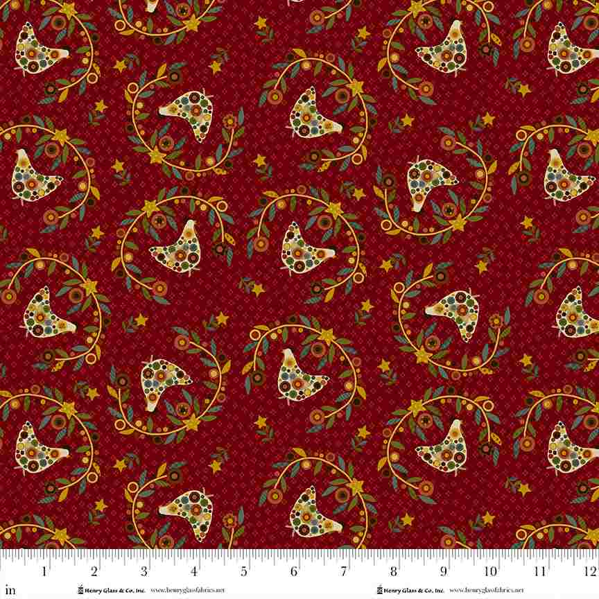 Pennyberry Farm Red Chickens 2000-88 by Kim Diehl for Henry Glass Fabrics (sold in 25cm increments)
