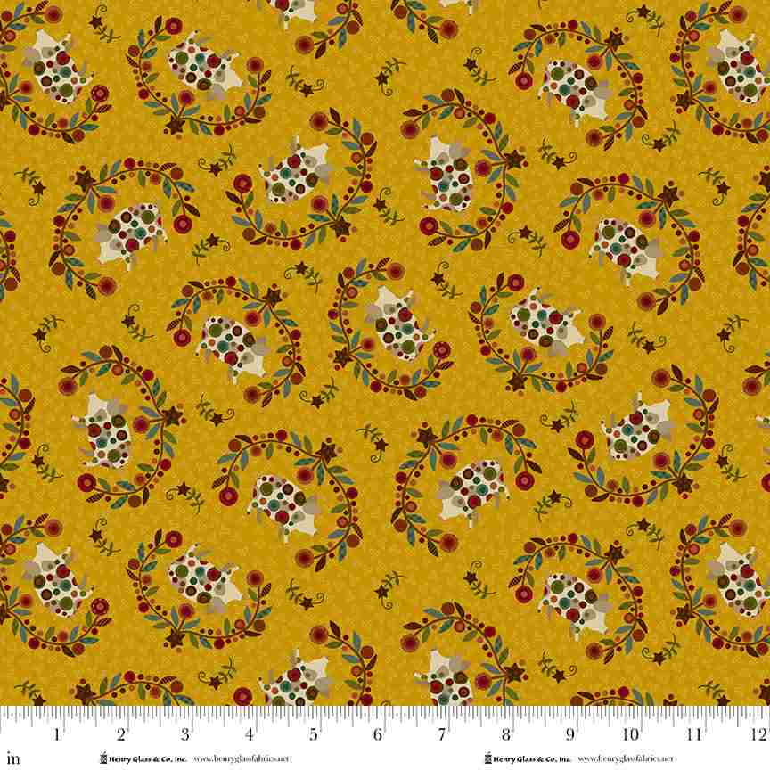 Pennyberry Farm Yellow Pigs 2005-44 by Kim Diehl for Henry Glass Fabrics (sold in 25cm increments)