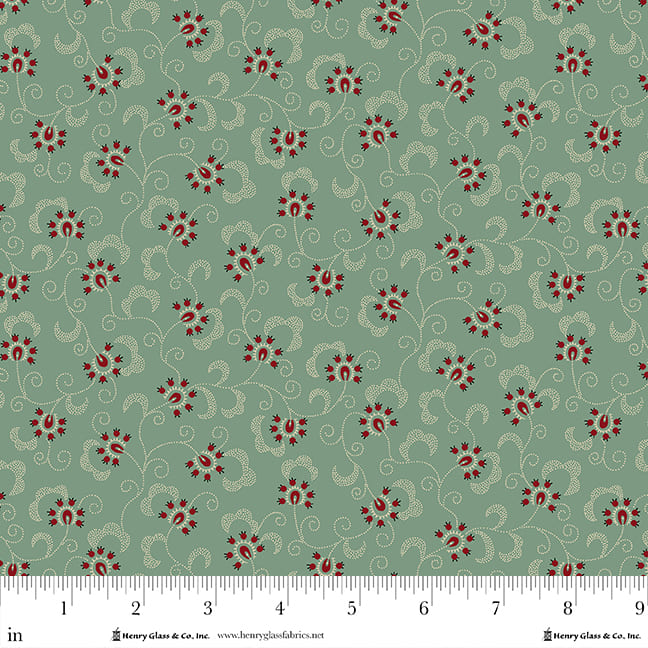 Pennyberry Farm Dusty Aqua Florals 2013-11 by Kim Diehl for Henry Glass Fabrics (sold in 25cm increments)