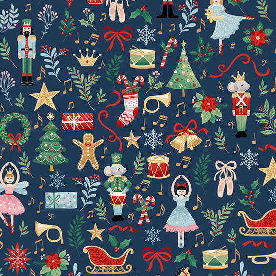 The Nutcracker Fairytale Blue M223B by Makower UK (sold in 25cm increments)