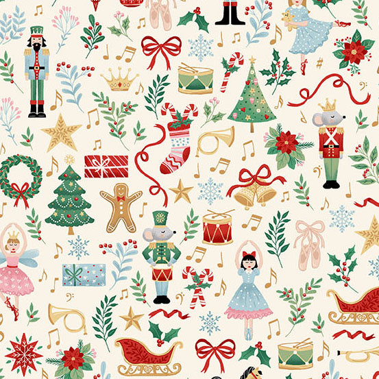 The Nutcracker Fairytale Cream M223Q by Makower UK (sold in 25cm increments)