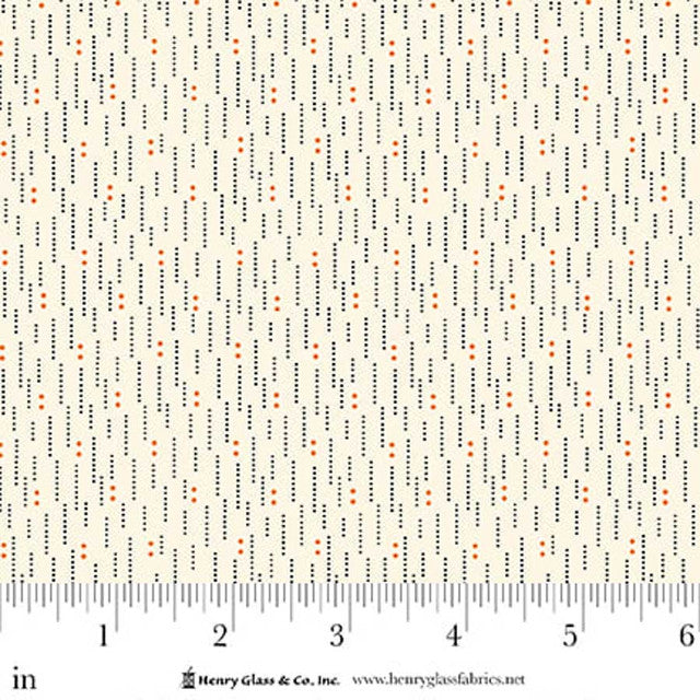 Seasonal Shirtings Black Orange Dotted Lines 2570-39 by Stacy West for Henry Glass Fabrics (sold in 25cm increments)