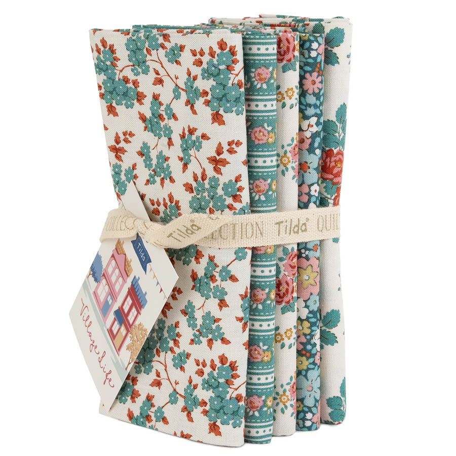 Tilda Village Life Petrol/Teal Fat Quarter Bundle by Tilda