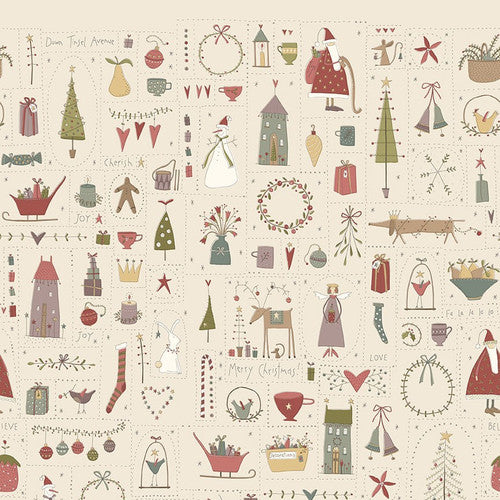 Down Tinsel Lane Cream 3219-44 by Anni Downs for Henry Glass Fabrics (sold in 25cm increments)