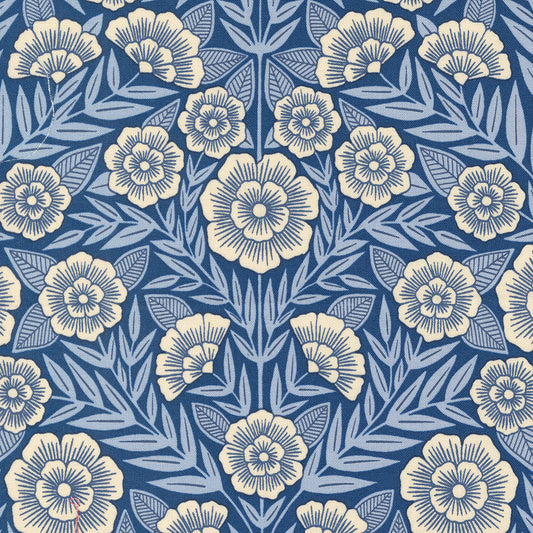 Flower Press Indigo Florals M330013 by Katharine Watson of Moda fabrics (sold in 25cm increments)