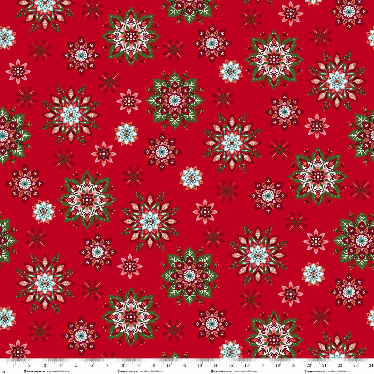 Scandinavian Holiday Red Snowflake Toss 3452-88 by Mary Jane Carey for Henry Glass Fabrics (sold in 25cm increments)