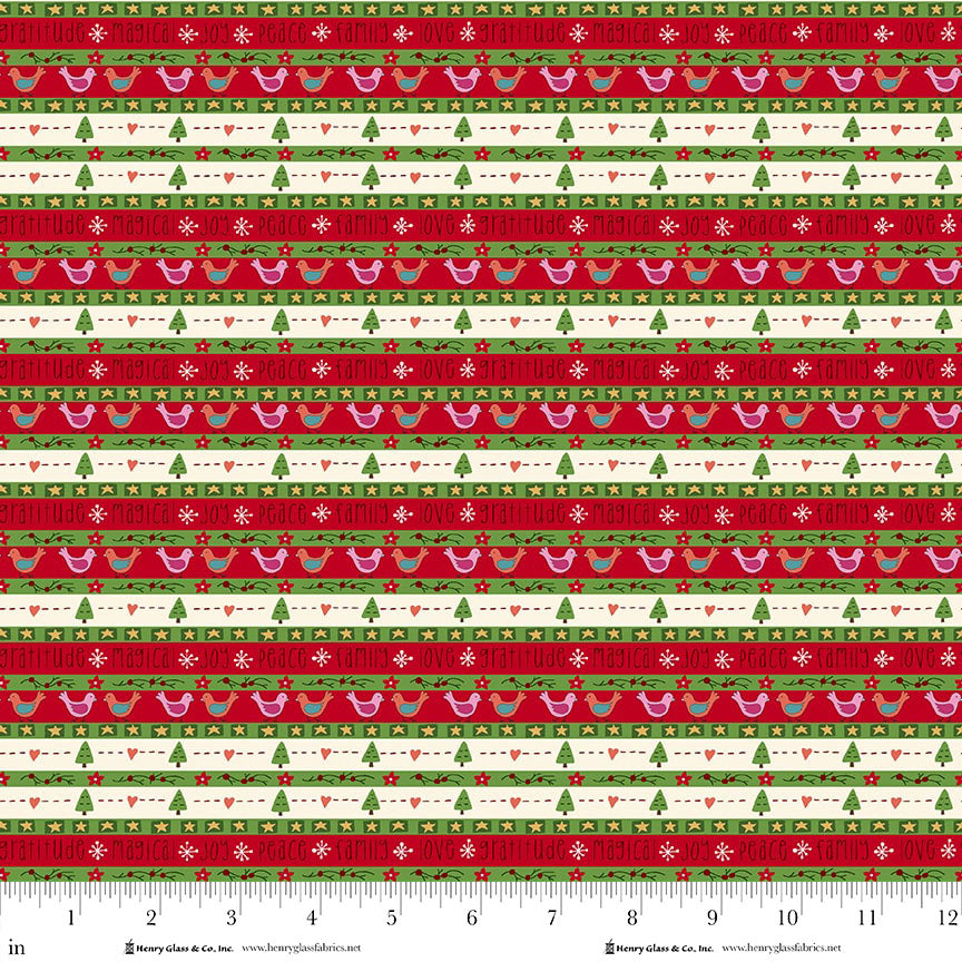 Scandinavian Holiday Red Folk Stripe 3455-88 by Mary Jane Carey for Henry Glass Fabrics (sold in 25cm increments)