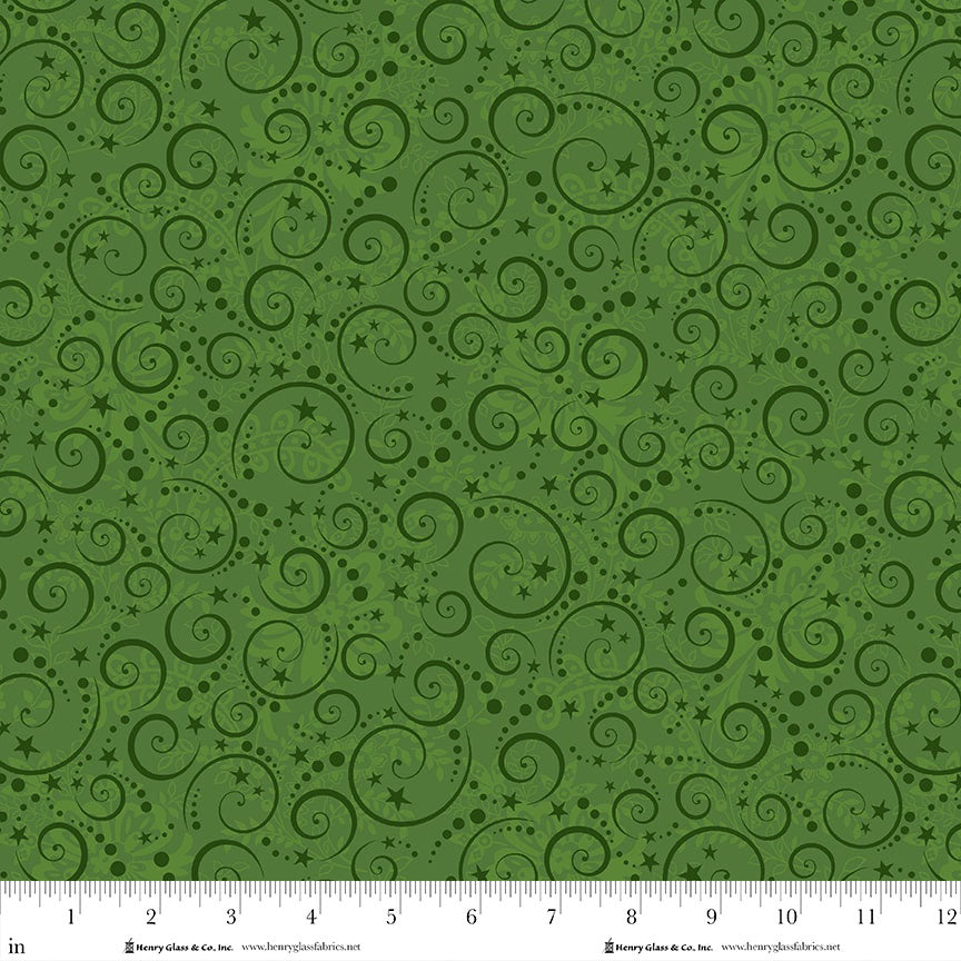 Scandinavian Holiday Swirl Green3456-66 by Mary Jane Carey for Henry Glass Fabrics (sold in 25cm increments)