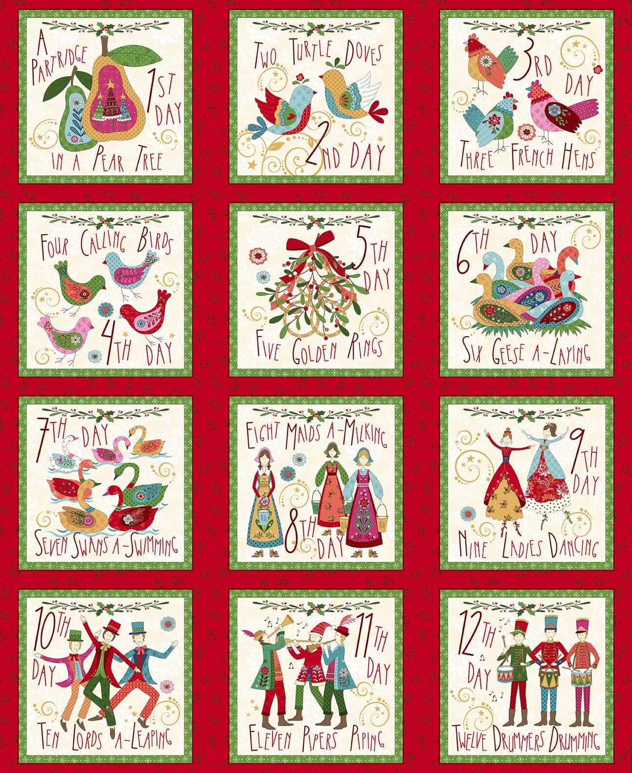 Scandinavian Holiday 12 Days Panel by Mary Jane Carey for Henry Glass Fabrics