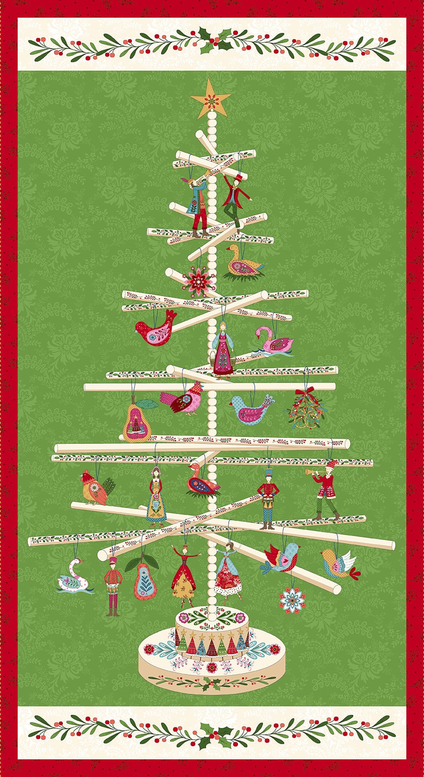 Scandinavian Holiday Tree Panel by Mary Jane Carey for Henry Glass Fabrics