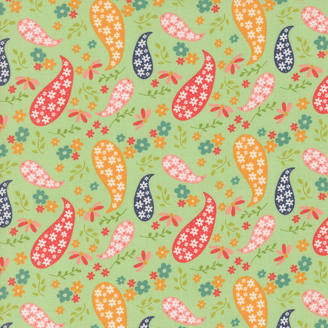 Raspberry Summer Paisley Mint M3769115 by Sherri & Chelsi for Moda Fabrics (sold in 25cm increments)