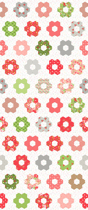 Poinsettia & Pear Hexi Cheater Print M3771911 by Sherri & Chelsi for Moda fabrics (sold in 25cm increments)