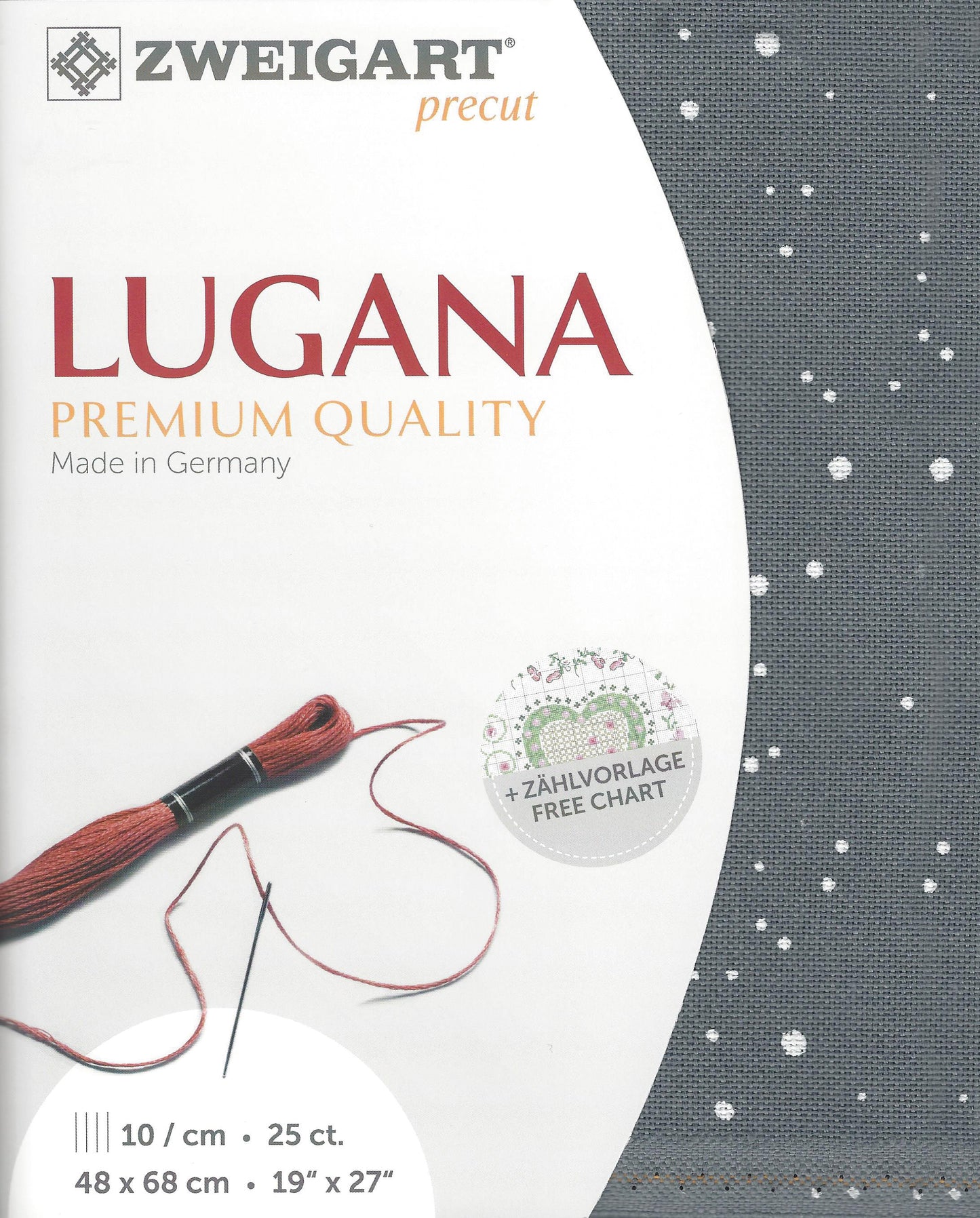 Zweigart 25Ct Lugana Basalt Splash with White Dots Pre-cut