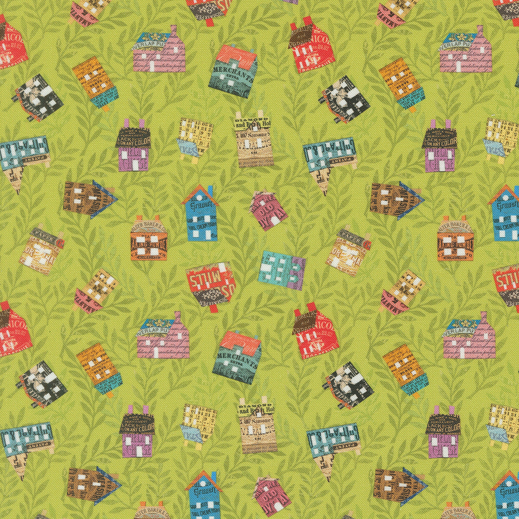 Paper Hamlet Tossed Houses Sprout M3956612 by Cathe Holden for Moda fabrics (sold in 25cm increments)