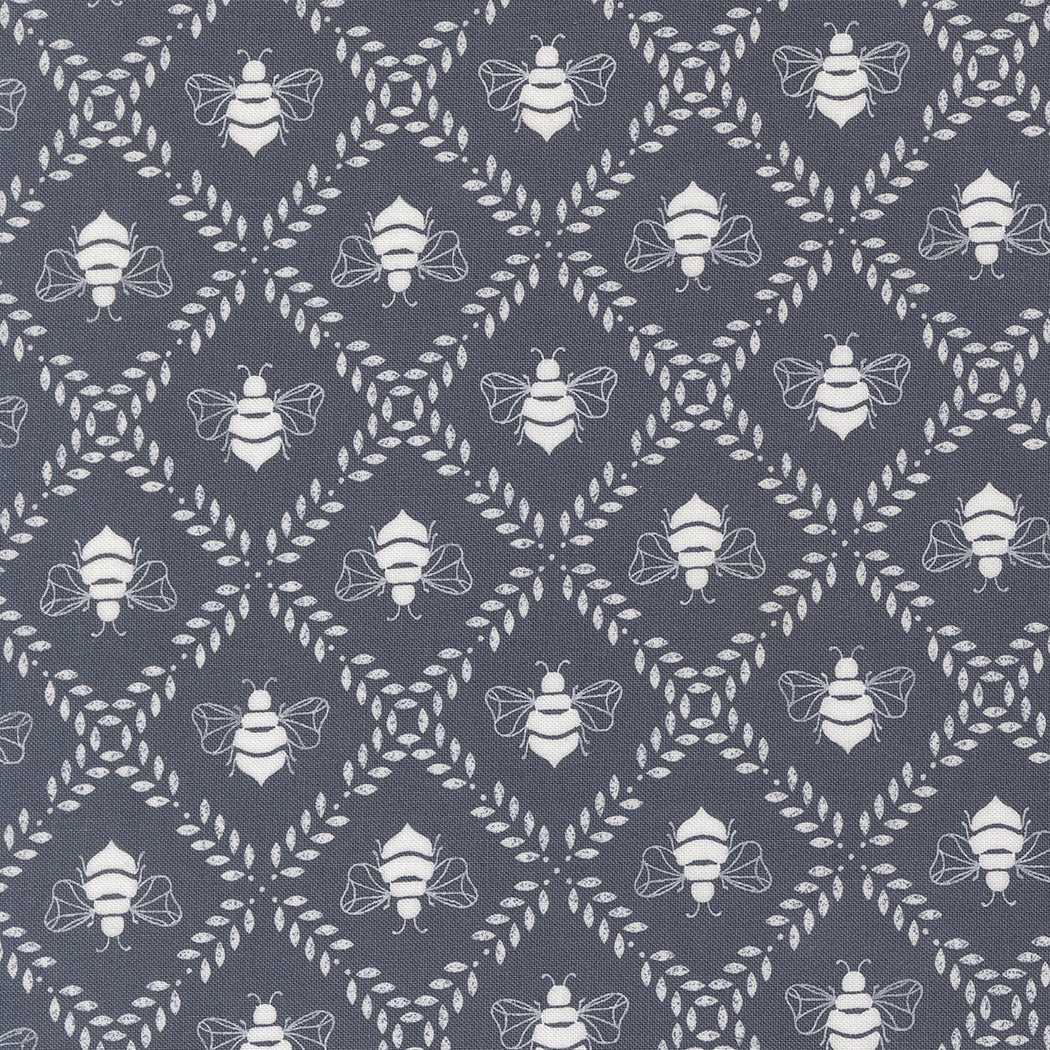 Sun Drenched Gathering Honey Bees Indigo M4320415 by Sweetfire Road for Moda fabrics (sold in 25cm increments)