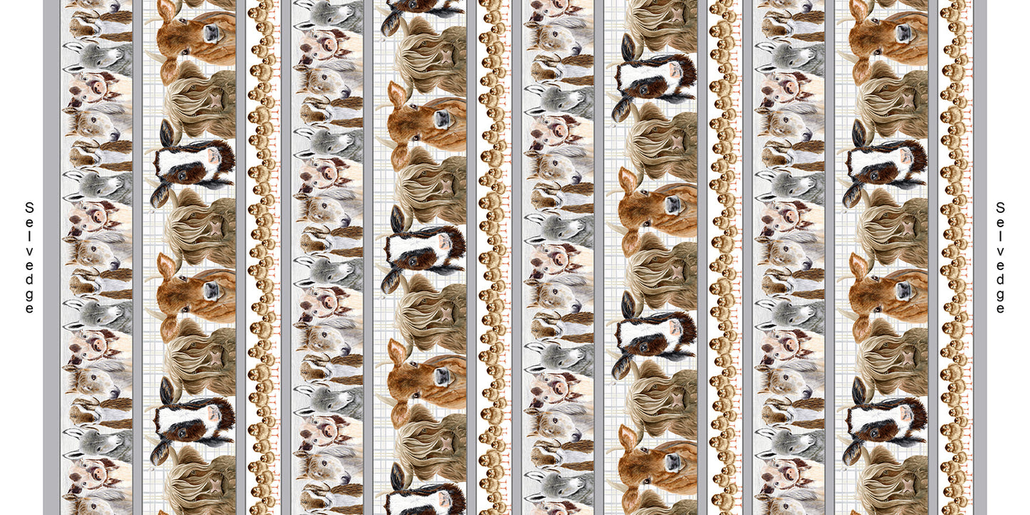 Little Seedlings Farm White Stripe with Animals BQ4387001 by Moque Lee Studio for Blank Quilting (sold in 25cm increments)