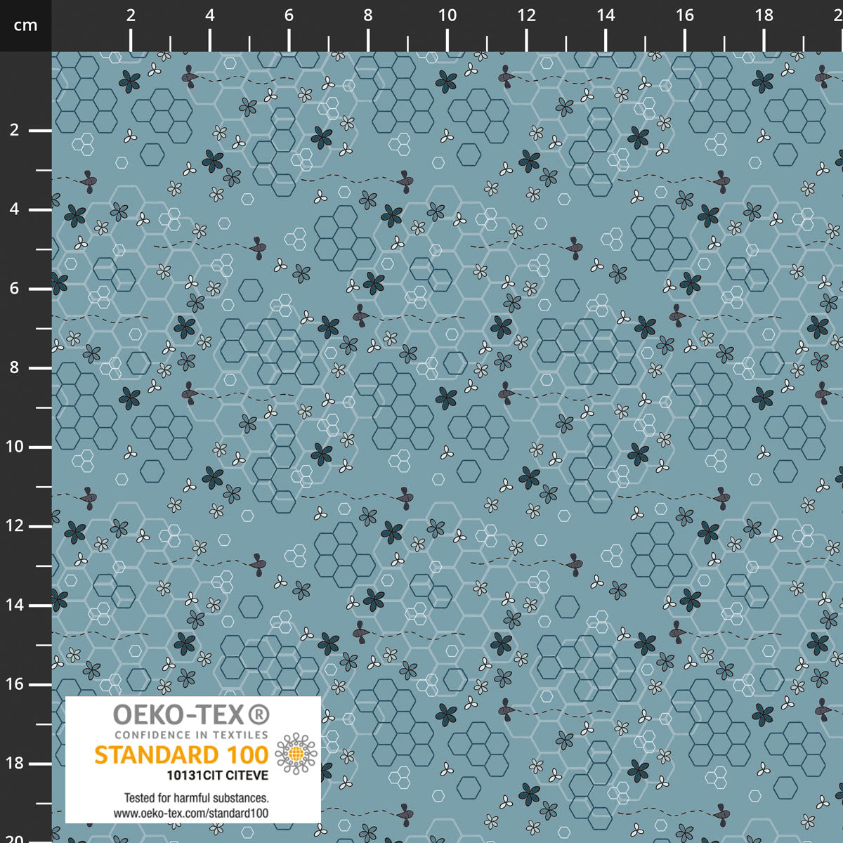 The Sweetest Embrace Teal Flowers & Beehive 4514536 by Linette Jakobsen for Stoff Fabrics (sold in 25cm increments)