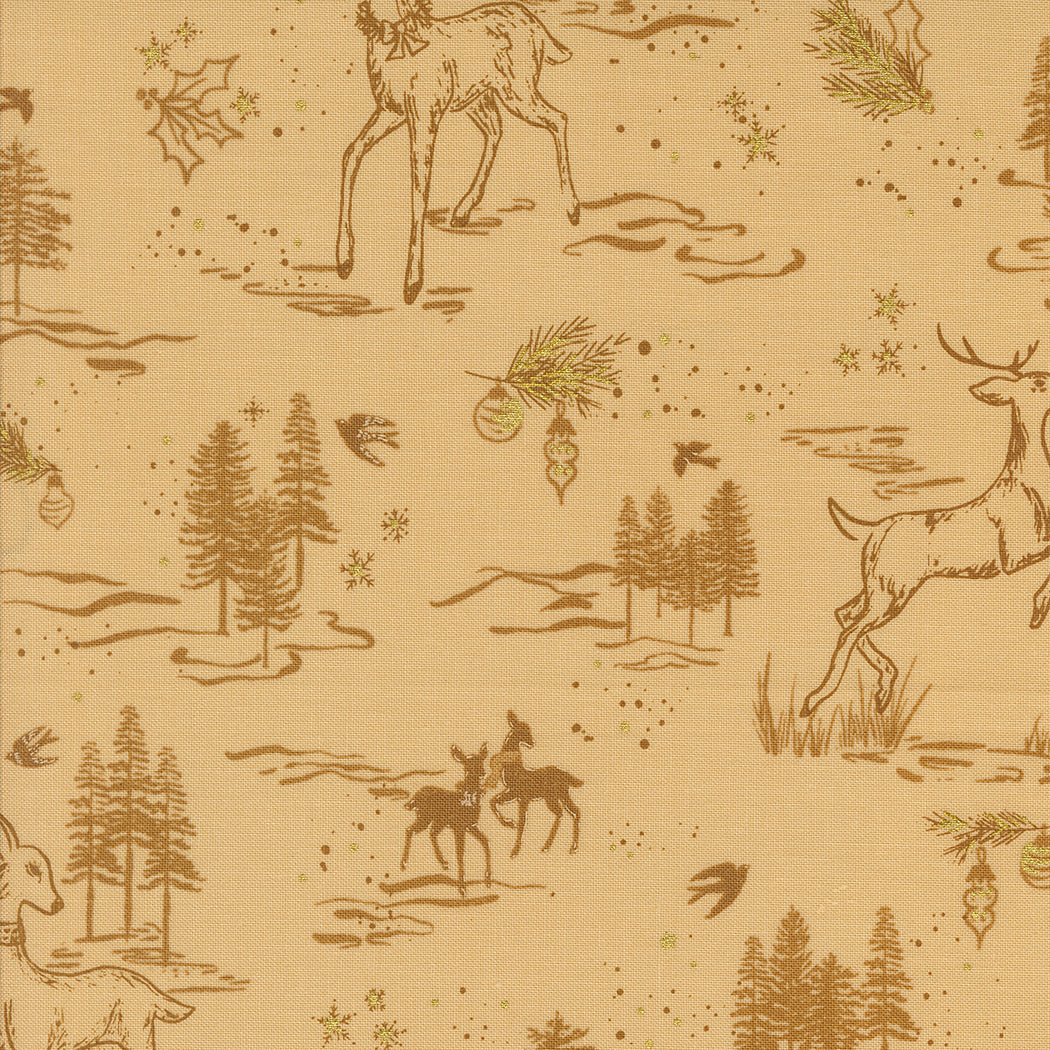 Old World Yuletide Metallic Oh Deer Toile Almond M4562212M by Fancy That Design House for Moda Fabrics (sold in 25cm increments) (Copy)