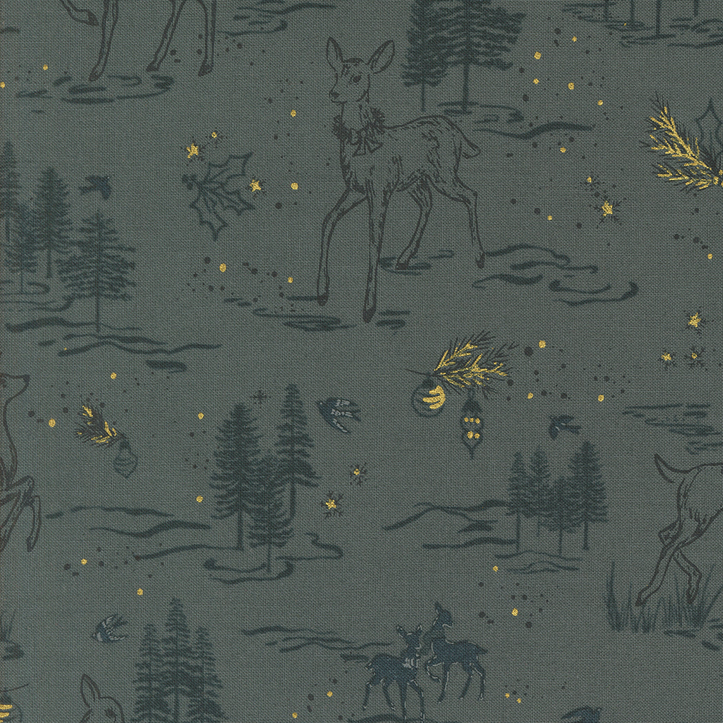 Old World Yuletide Metallic Oh Deer Toile Dusk M4562225M by Fancy That Design House for Moda Fabrics (sold in 25cm increments)