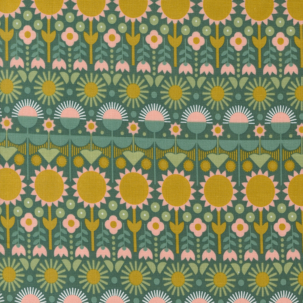 Imaginary Flowers Florals Stripe Spruce M4838316 by Gingiber for Moda fabrics (sold in 25 increments)