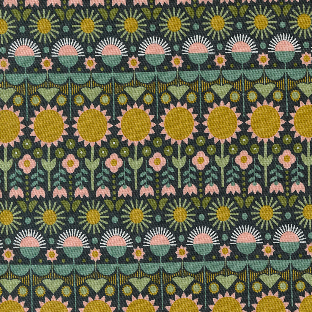Imaginary Flowers Florals Stripe Ebony M4838321 by Gingiber for Moda fabrics (sold in 25 increments)