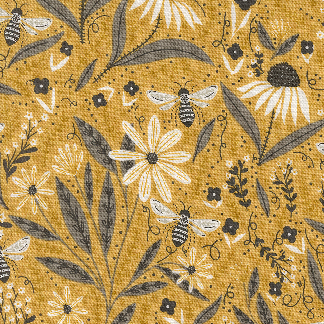 Bee Garden Florals Bee Honey M4841015 by Gingiber for Moda Fabrics (sold in 25cm increments)
