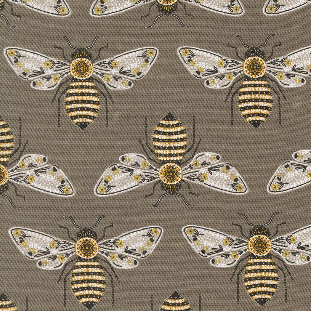 Bee Garden Bumblebees Metallic Slate M4841120M by Gingiber for Moda Fabrics (sold in 25cm increments)