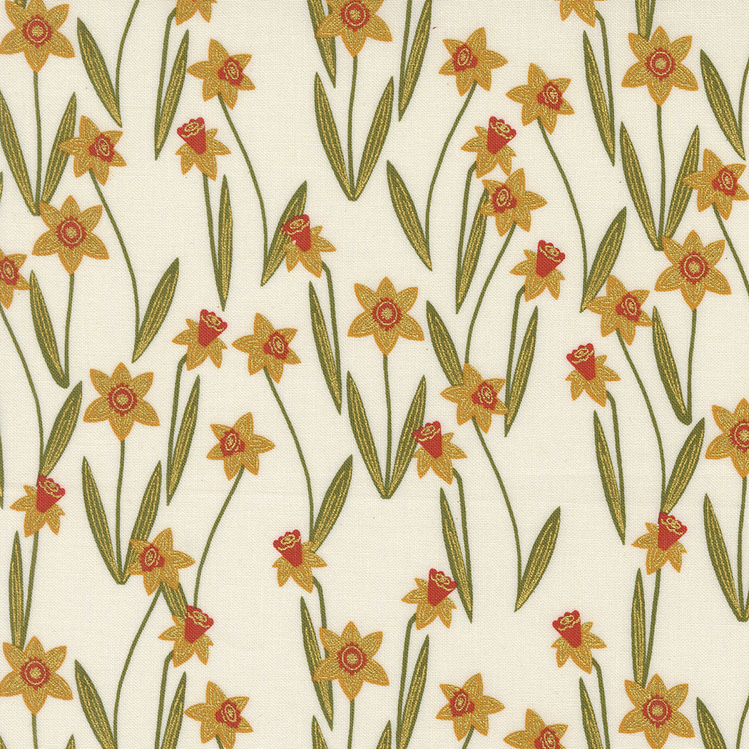 Bee Garden Daffodil Porcelain Metallic M4841311M by Gingiber for Moda Fabrics (sold in 25cm increments)