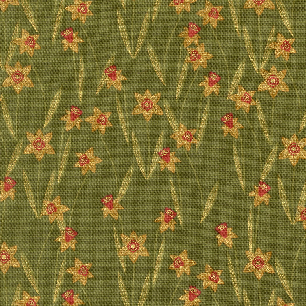 Bee Garden Daffodil Ivy Metallic M4841312M by Gingiber for Moda Fabrics (sold in 25cm increments)