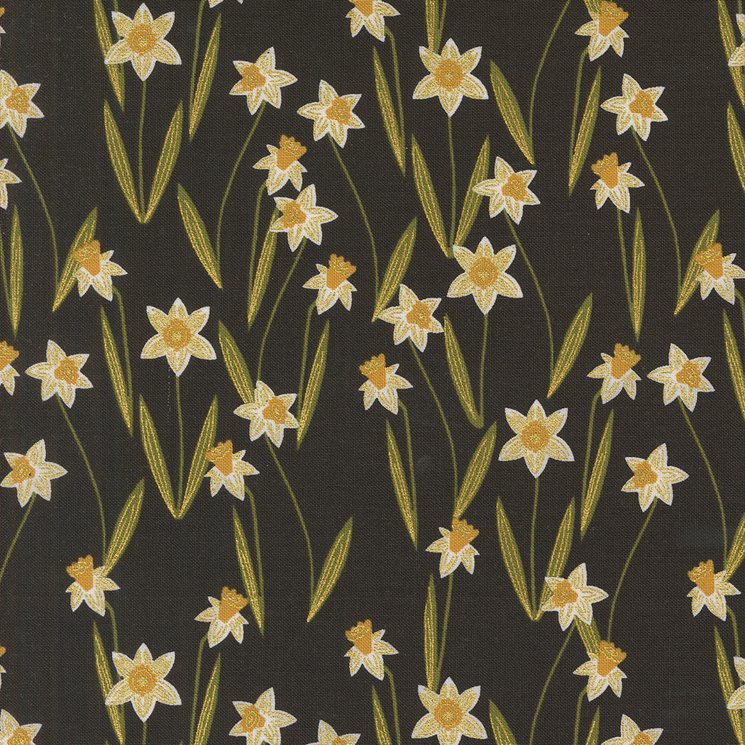 Bee Garden Daffodil Black Metallic M4841321M by Gingiber for Moda Fabrics (sold in 25cm increments)