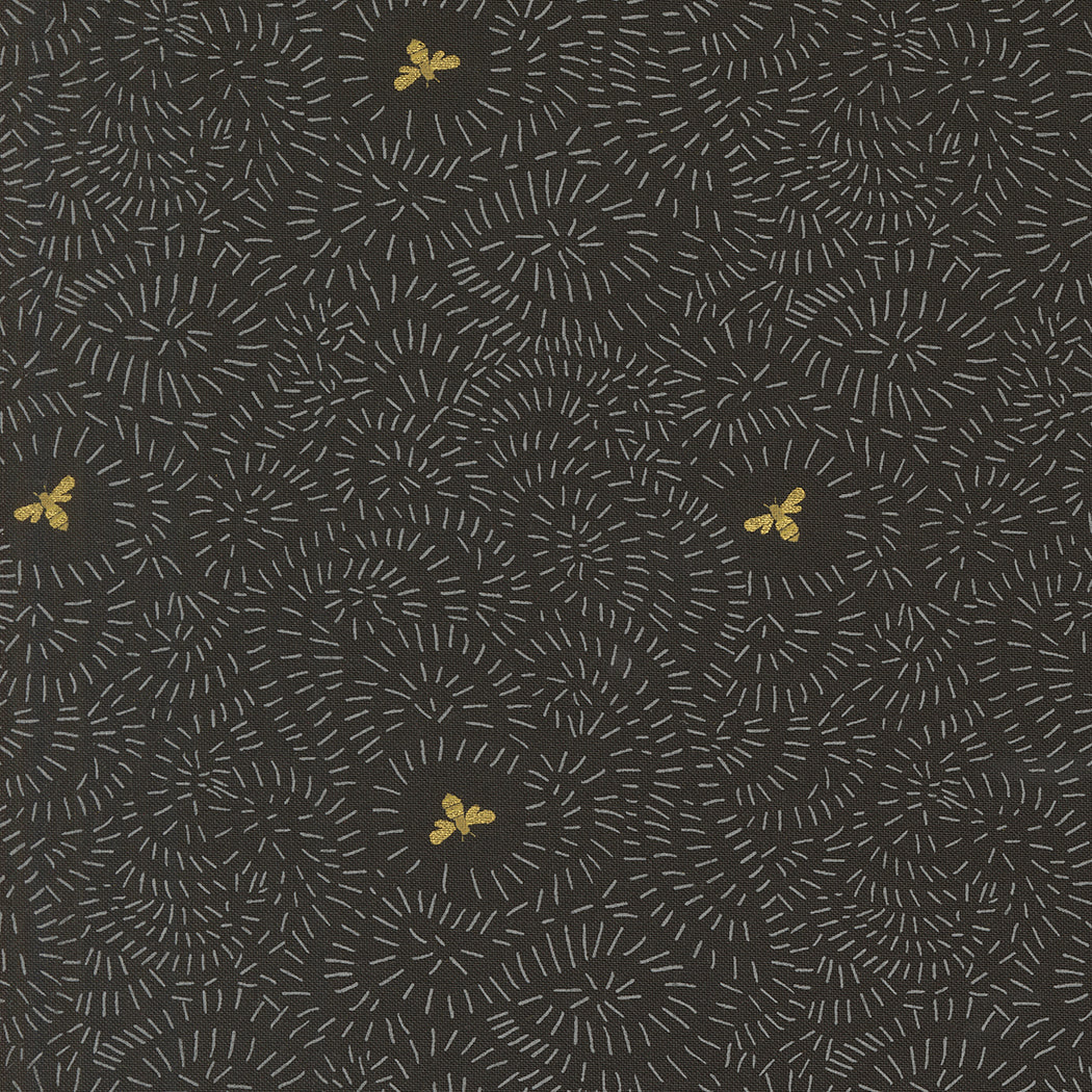 Bee Garden Twist Turn Metallic Black M4841521M by Gingiber for Moda Fabrics (sold in 25cm increments)