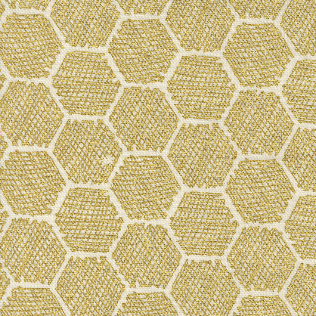 Bee Garden Honeycomb Metallic Porcelain M4841611M by Gingiber for Moda Fabrics (sold in 25cm increments)